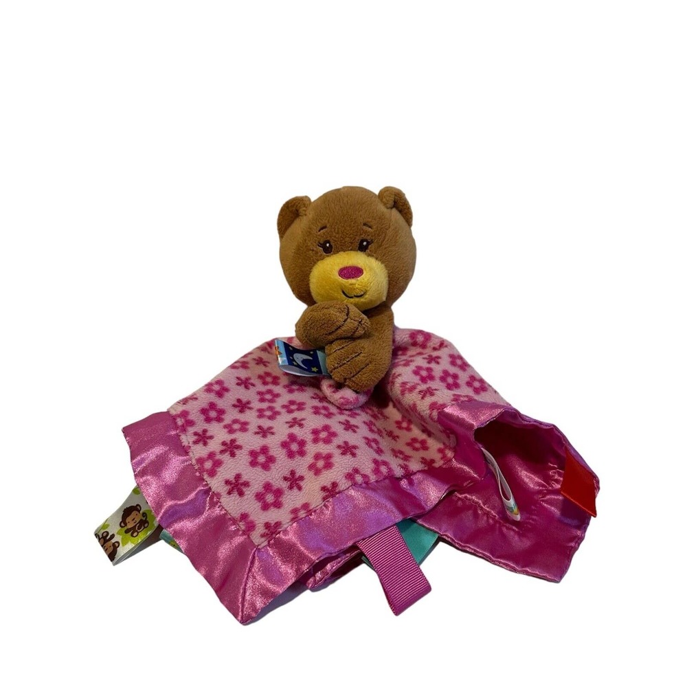 Taggies Bear Floral Satin Floral Flowers Brown Pink Baby Lovey Security Blanket